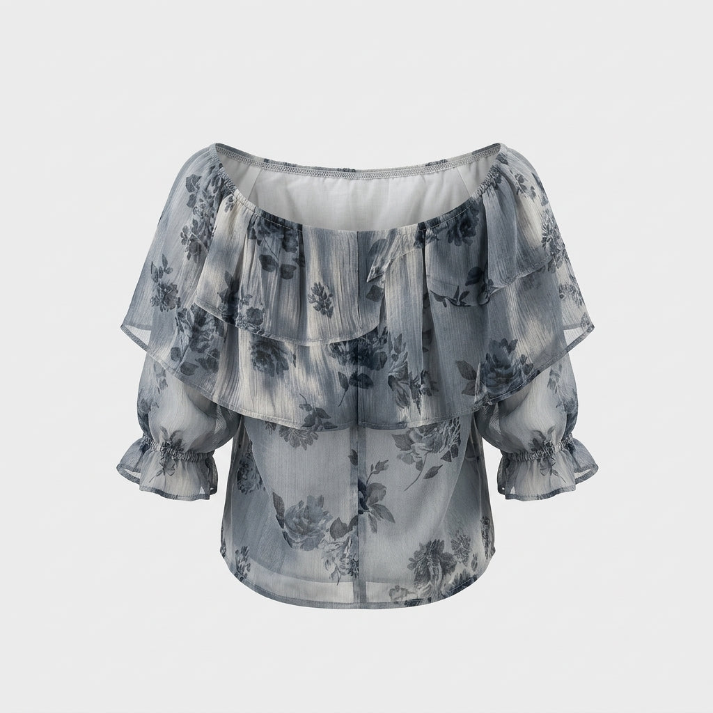 Hellblau Blumenbluse
