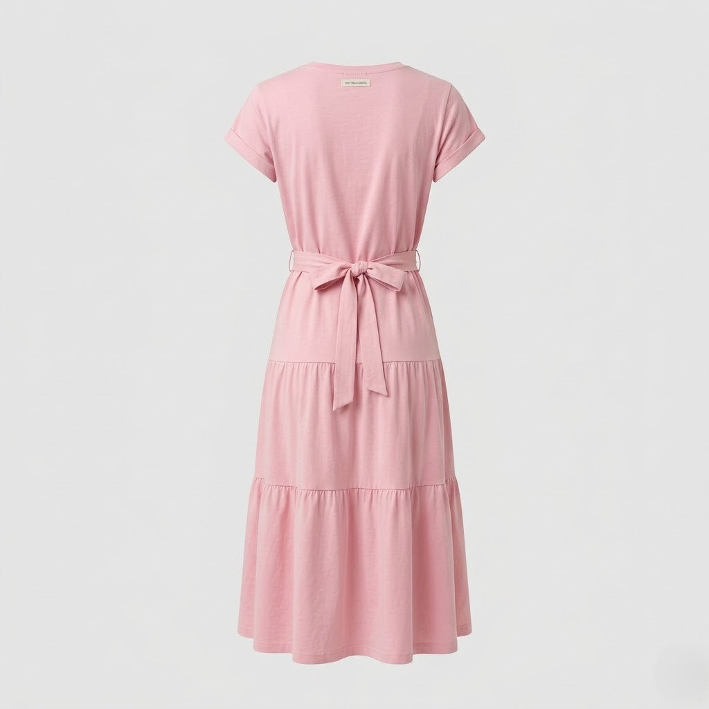 Rosa Baumwoll Tiered Kleid
