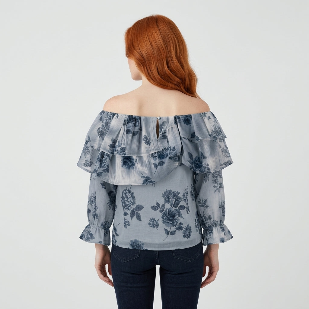 Hellblau Blumenbluse