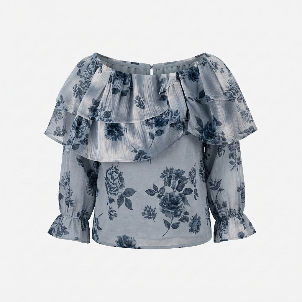 Hellblau Blumenbluse