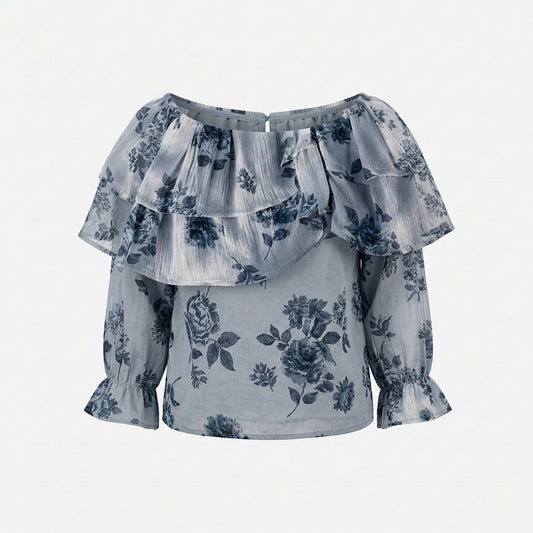 Hellblau Blumenbluse