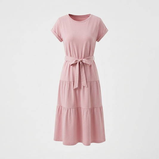 Rosa Baumwoll Tiered Kleid