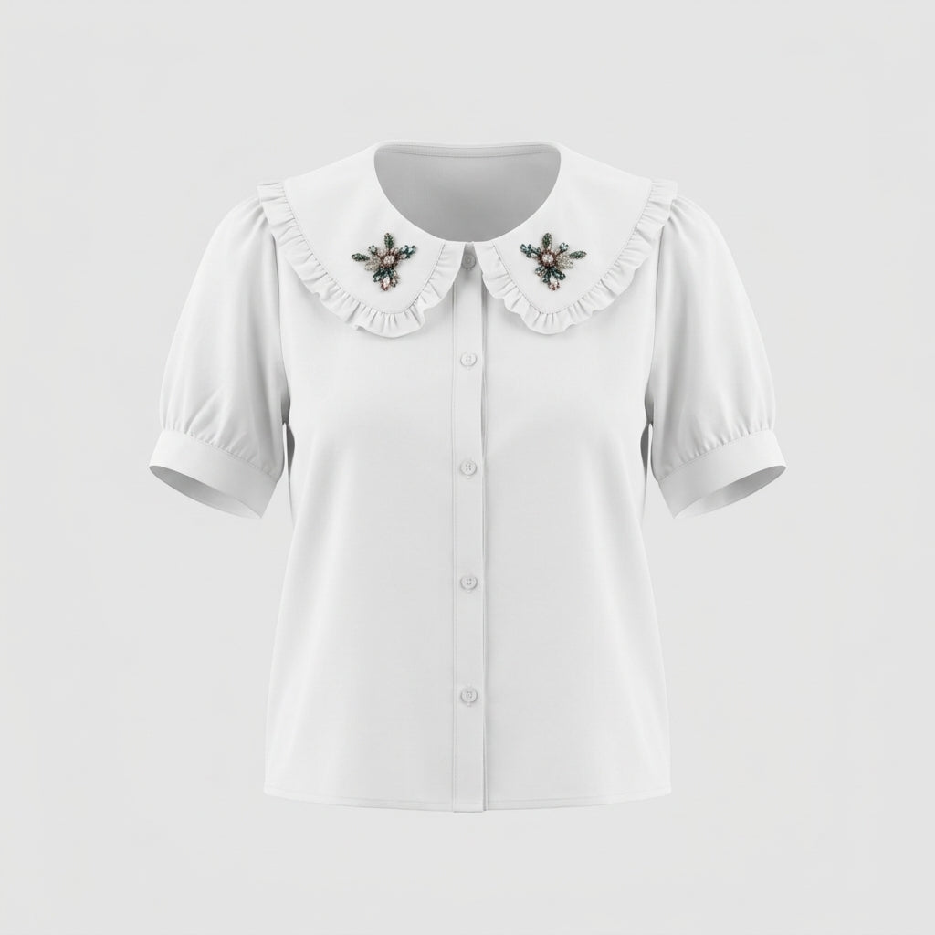 Weiße Baumwollbluse mit Stickerei
