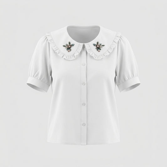 Weiße Baumwollbluse mit Stickerei